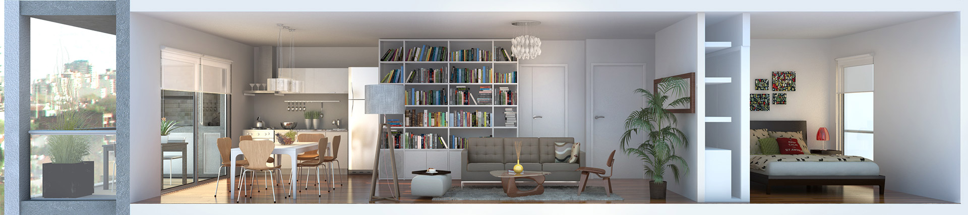 corte interior, depto, departamento, dormitorio, departamento 2 ambientes, render corte departamento