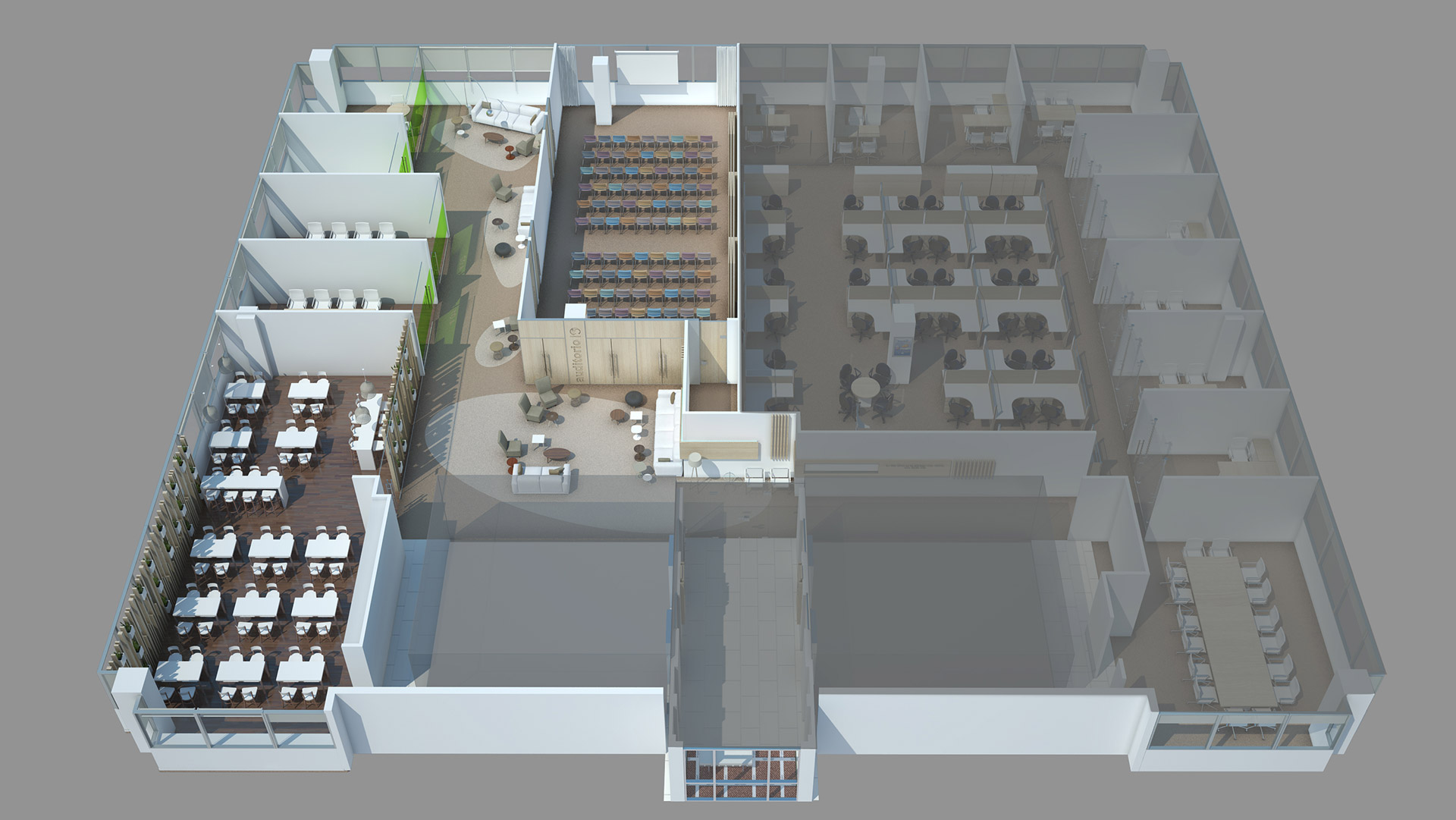 planta, oficinas, perspectivada, axonometrica, aérea, maqueta, modelo, auditorio