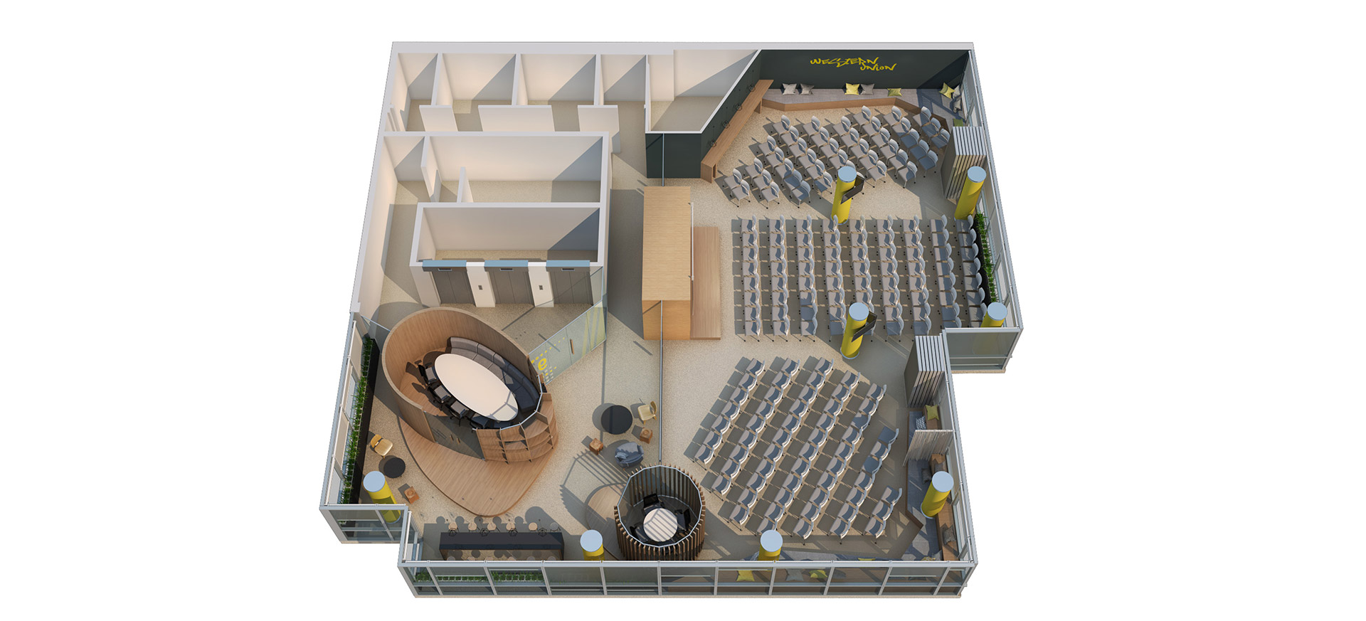 planta, oficinas, perspectivada, axonometrica, aérea, maqueta, modelo, auditorio, WU