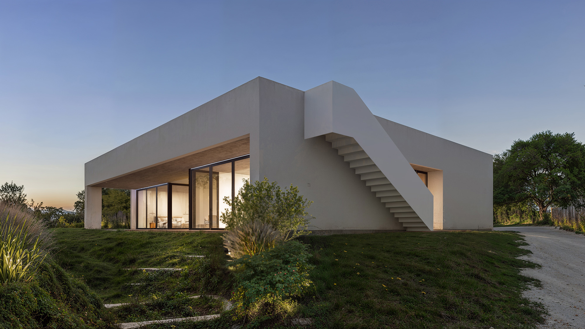 Render exterior de vivienda en cordoba de atardecer