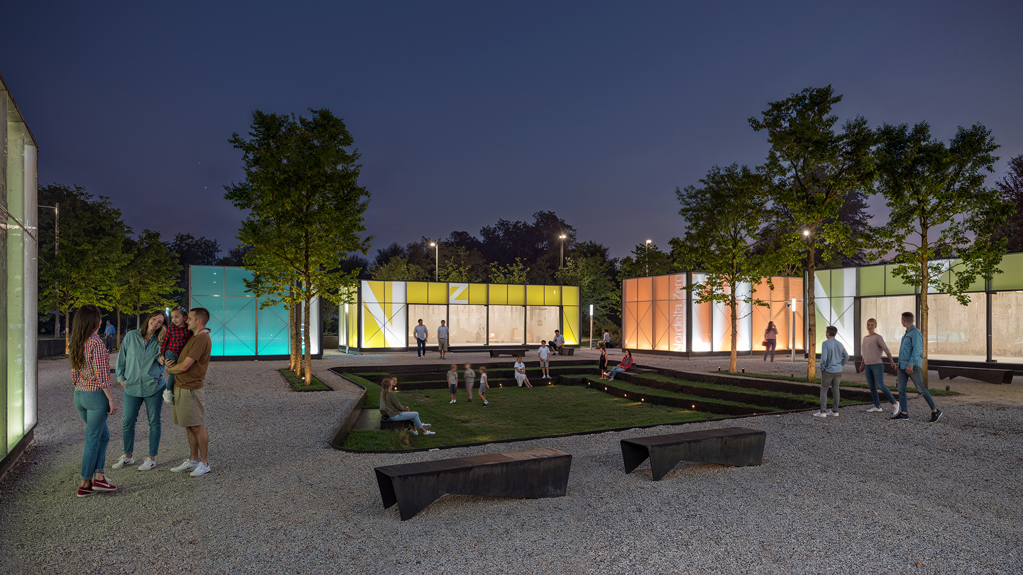 Render paseo comercial en nordelta de noche