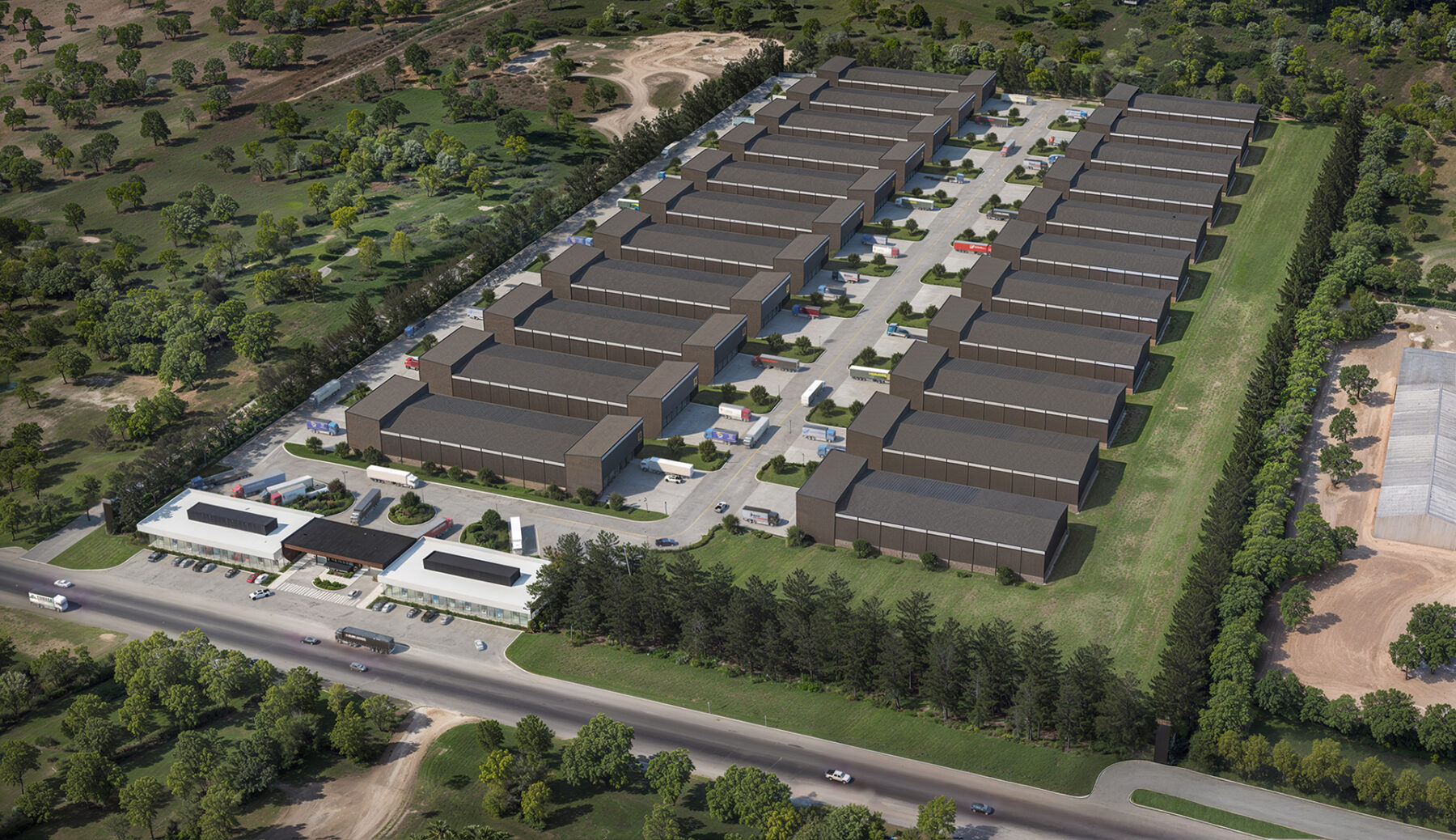 Render semiaereo de polo industrial