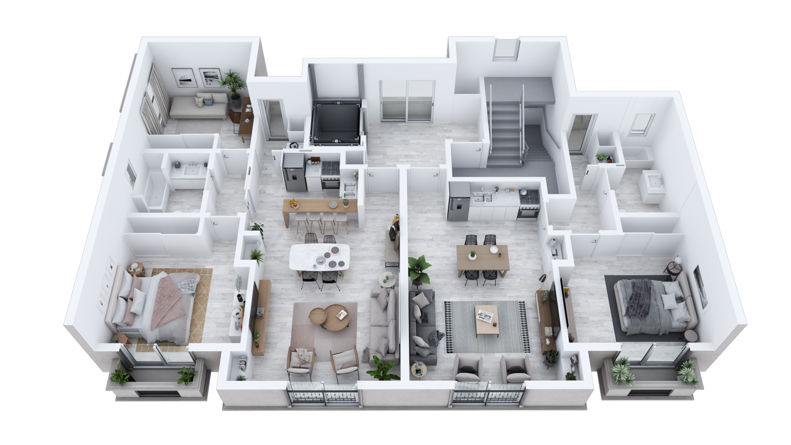 corte interior, depto, departamento, dormitorio, departamento 2 ambientes, render corte departamentos planta perspectivada