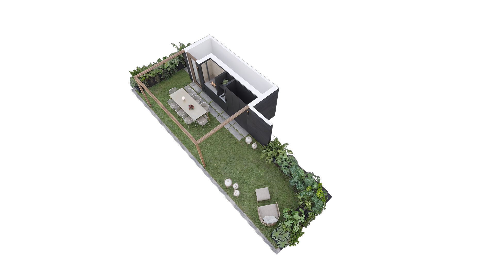 corte interior, depto, departamento, dormitorio, departamento 2 ambientes, render corte departamentos planta perspectivada